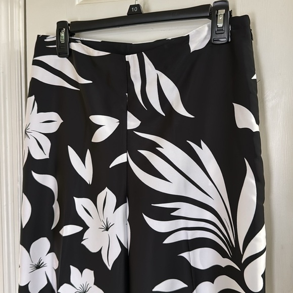 Worthington Black & White Floral Print Wide Leg Chic Pants Stylish Size 8 Tall - Picture 2 of 9